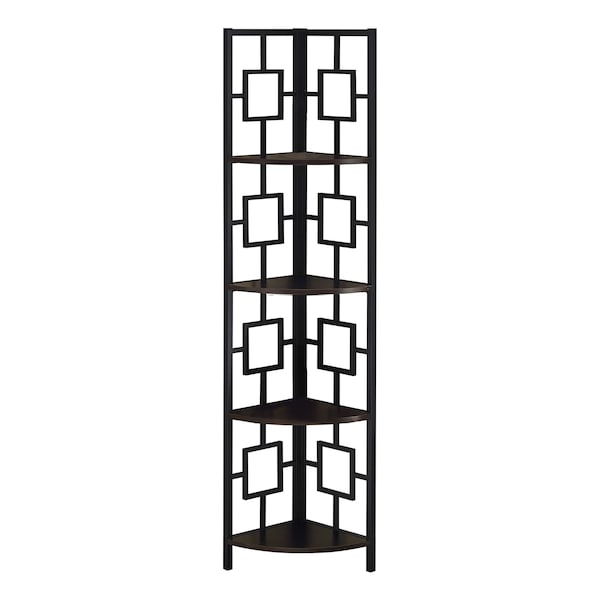 Monarch Specialties Bookshelf, Bookcase, Etagere, Corner, 4 Tier, 62"H, Office, Bedroom, Metal, Laminate, Brown, Black I 3612 - main